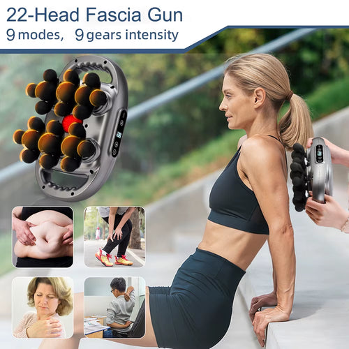 22-Head Fascia Gun High-Frequency Vibration Body Massage Gun Back and Waist Massager Massager Neck Shoulder Massager Masajeador
