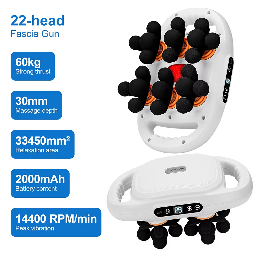 22-Head Fascia Gun High-Frequency Vibration Body Massage Gun Back and Waist Massager Massager Neck Shoulder Massager Masajeador