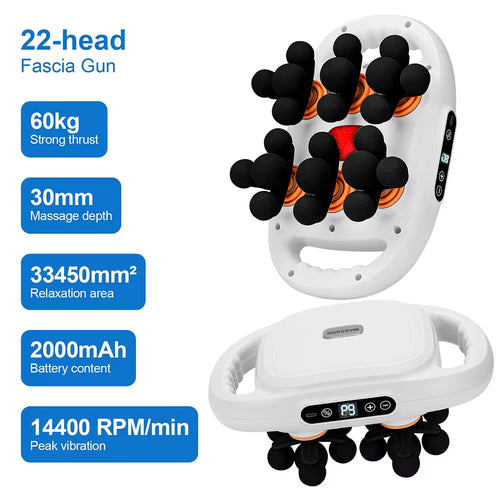 22-Head Fascia Gun High-Frequency Vibration Body Massage Gun Back and Waist Massager Massager Neck Shoulder Massager Masajeador