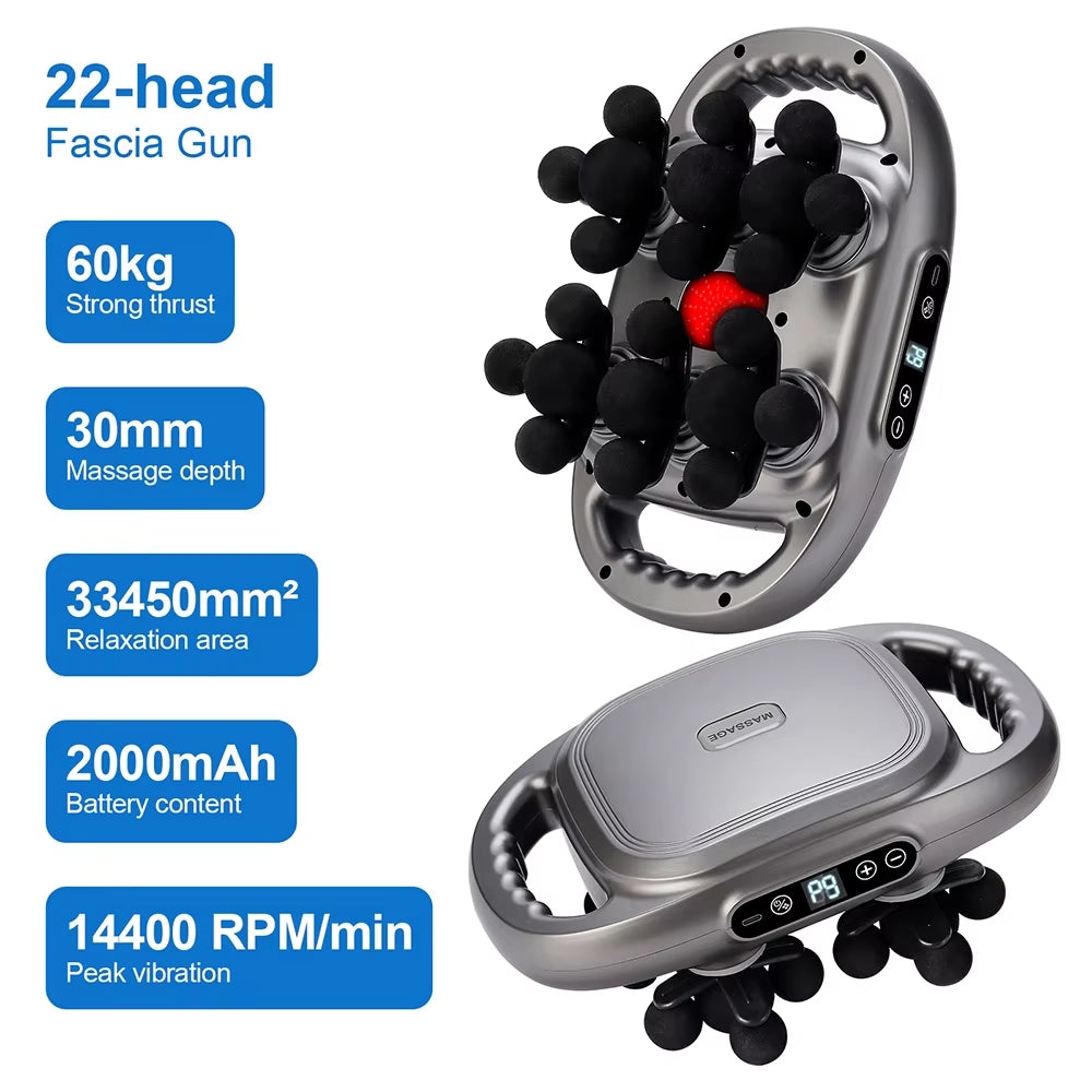 22-Head Fascia Gun High-Frequency Vibration Body Massage Gun Back and Waist Massager Massager Neck Shoulder Massager Masajeador