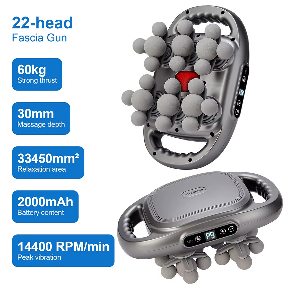 22-Head Fascia Gun High-Frequency Vibration Body Massage Gun Back and Waist Massager Massager Neck Shoulder Massager Masajeador