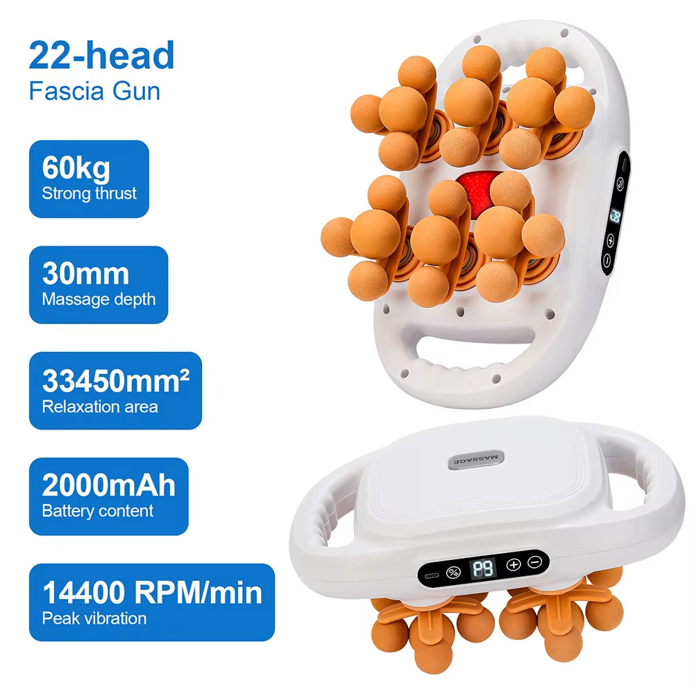 22-Head Fascia Gun High-Frequency Vibration Body Massage Gun Back and Waist Massager Massager Neck Shoulder Massager Masajeador